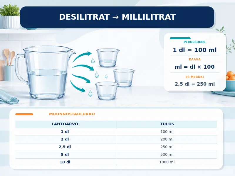 Desilitrat millilitroiksi