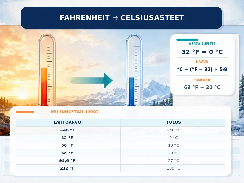 Fahrenheit Celsiusasteiksi