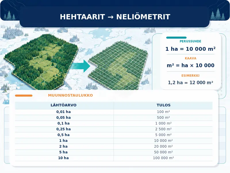 Hehtaarit neliömetreiksi