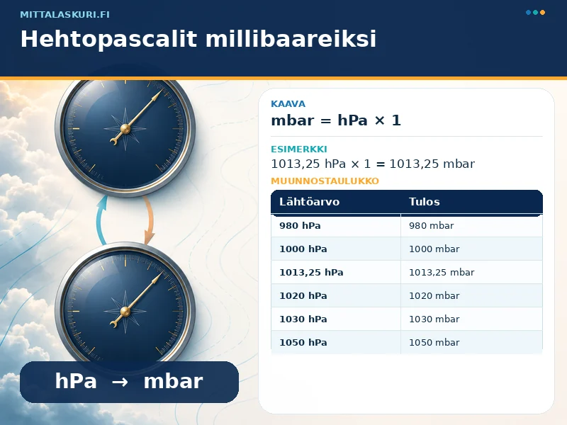 Hehtopascalit millibaareiksi