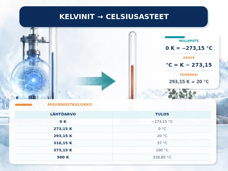 Kelvinit Celsiusasteiksi