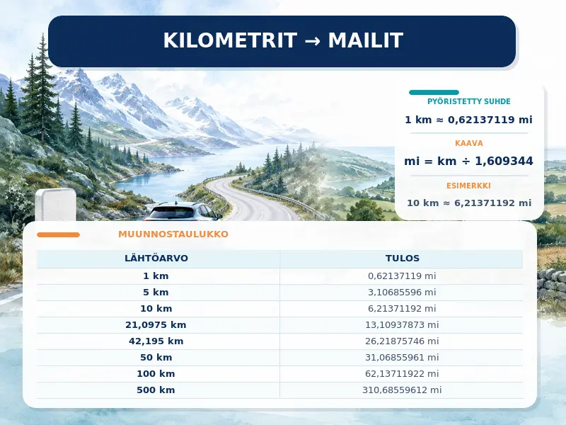 Kilometrit maileiksi
