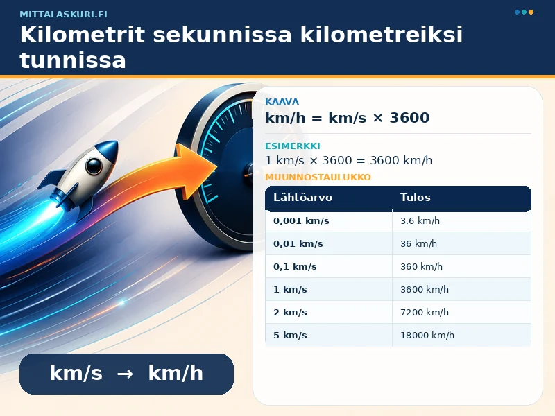 Kilometrit sekunnissa kilometreiksi tunnissa