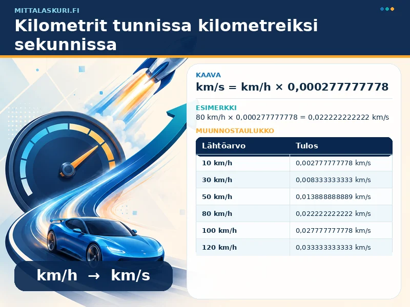 Kilometrit tunnissa kilometreiksi sekunnissa