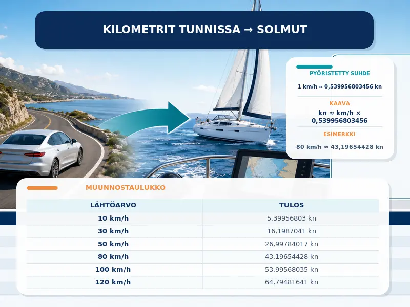 Kilometrit tunnissa solmuiksi