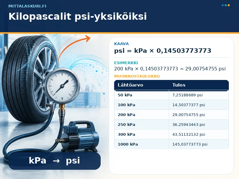 Kilopascalit psi-yksiköiksi