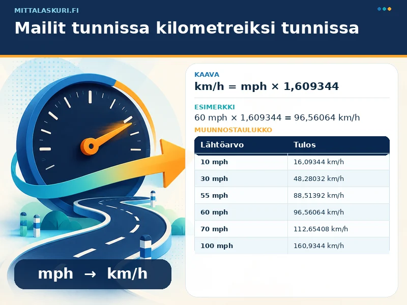 Mailit tunnissa kilometreiksi tunnissa