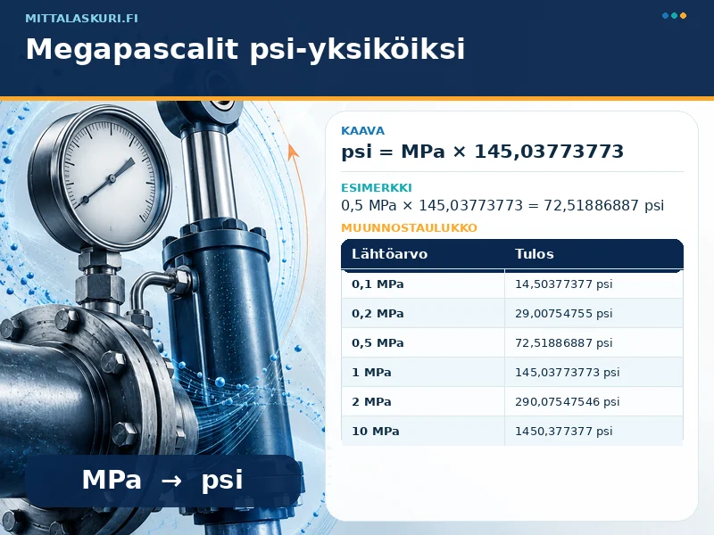 Megapascalit psi-yksiköiksi