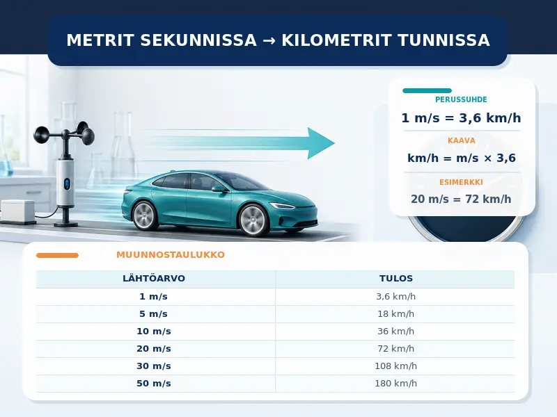 Metrit sekunnissa kilometreiksi tunnissa
