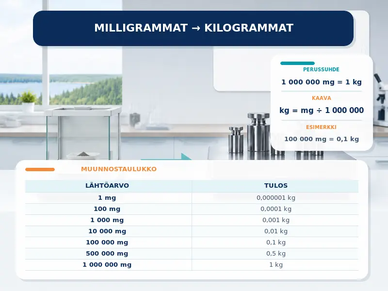 Milligrammat kilogrammoiksi