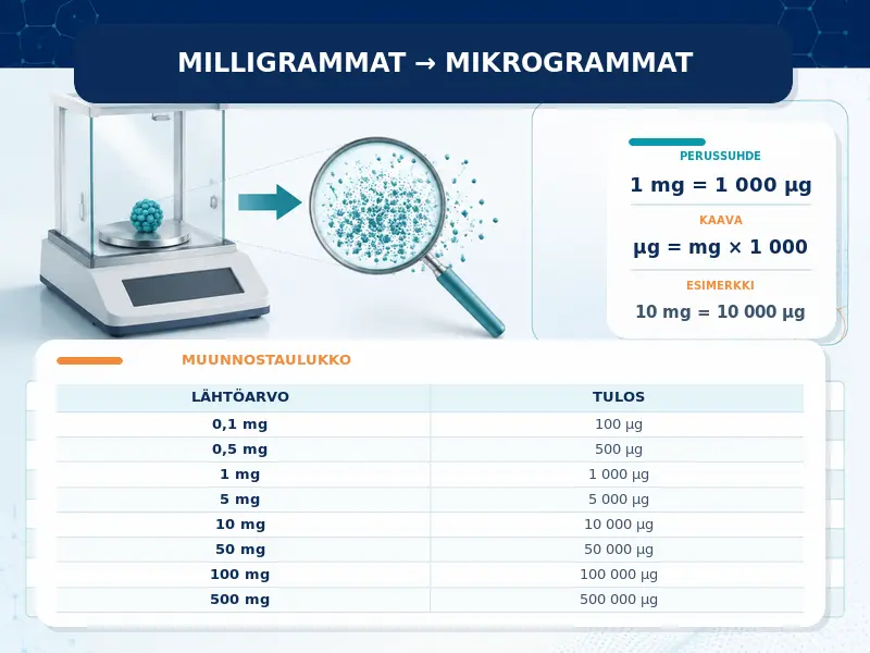 Milligrammat mikrogrammoiksi