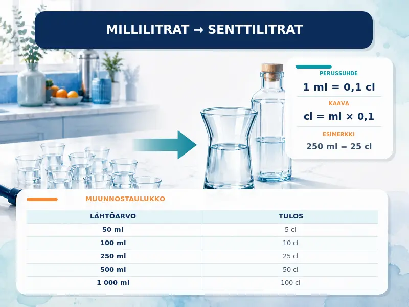 Millilitrat senttilitroiksi
