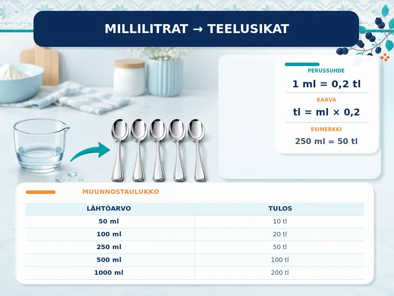 Millilitrat teelusikoiksi