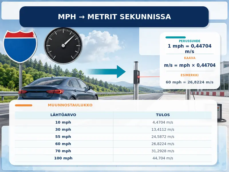 Mailit tunnissa metreiksi sekunnissa