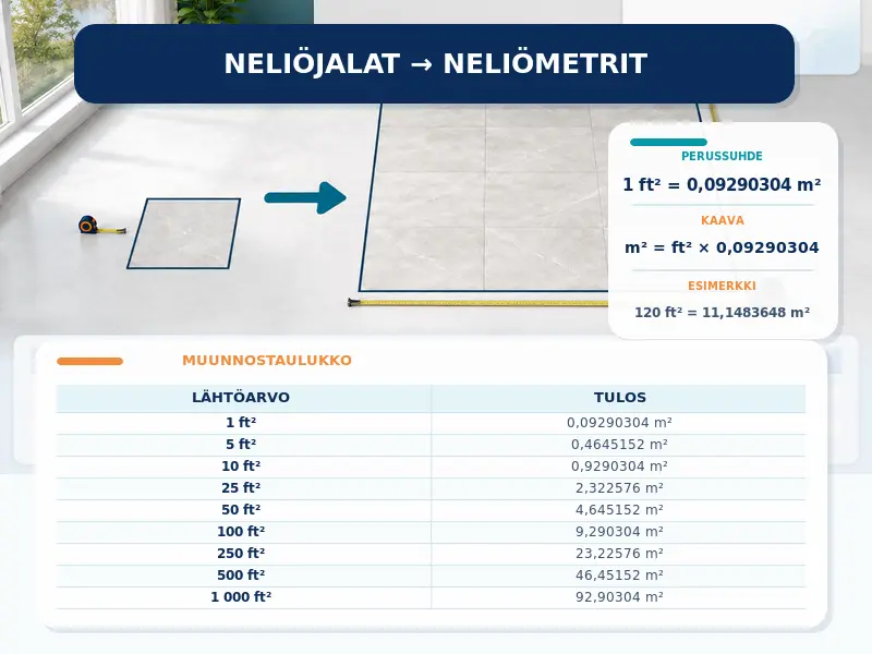 Neliöjalat neliömetreiksi