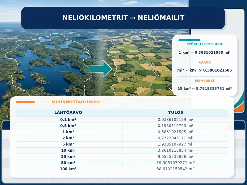 Neliökilometrit neliömaileiksi