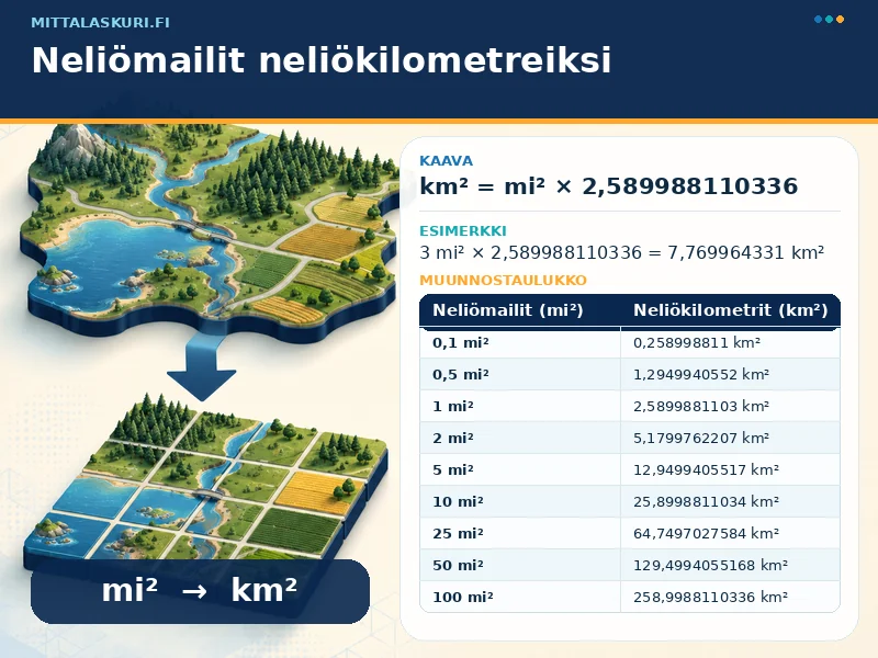 Neliömailit neliökilometreiksi