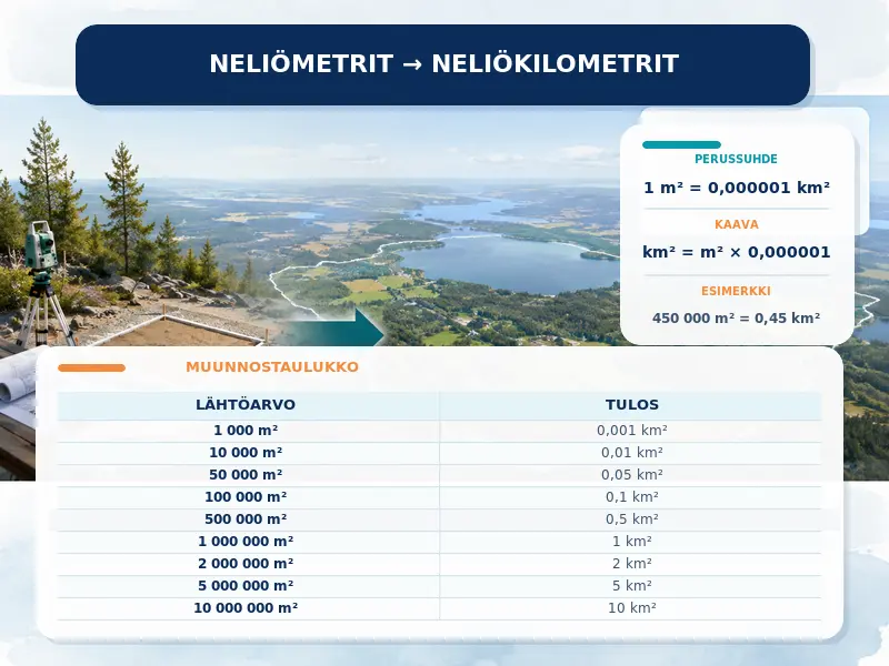 Neliömetrit neliökilometreiksi