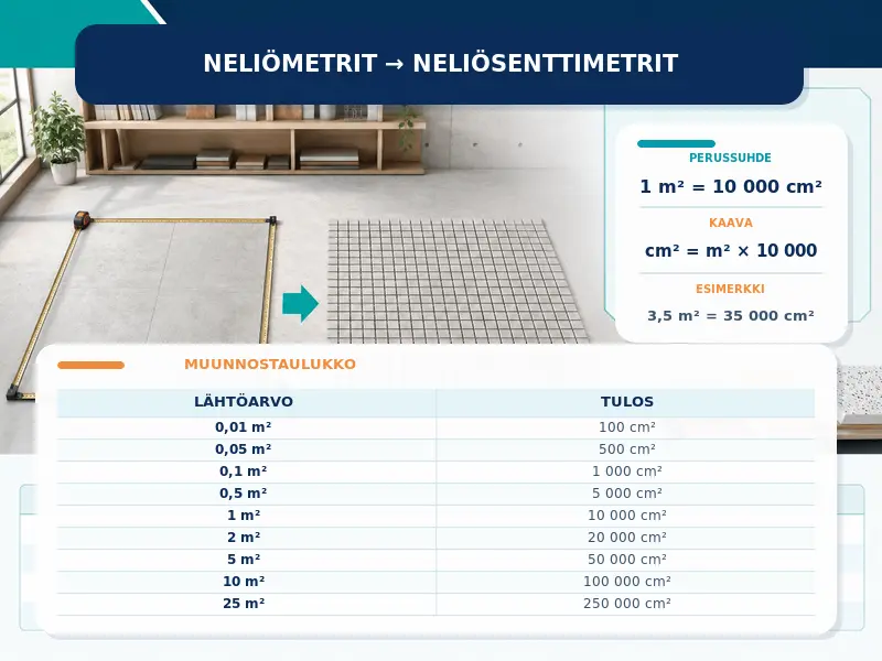 Neliömetrit neliösenttimetreiksi