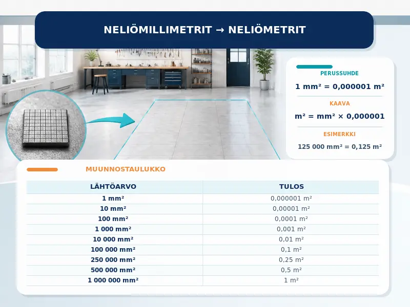 Neliömillimetrit neliömetreiksi
