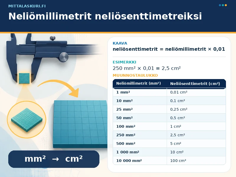 Neliömillimetrit neliösenttimetreiksi