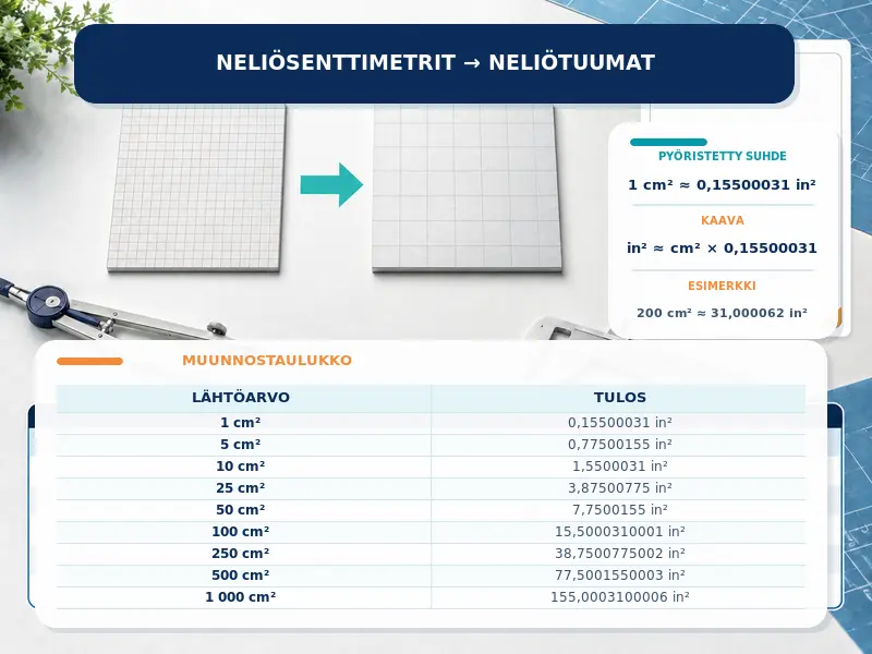 Neliösenttimetrit neliötuumiksi