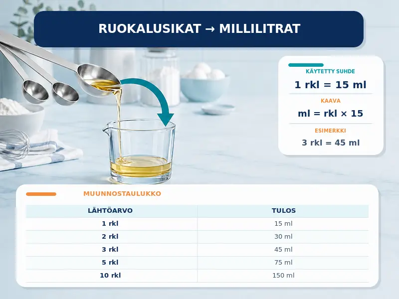 Ruokalusikat millilitroiksi