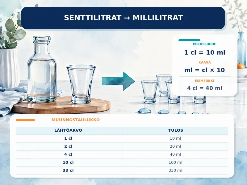 Senttilitrat millilitroiksi
