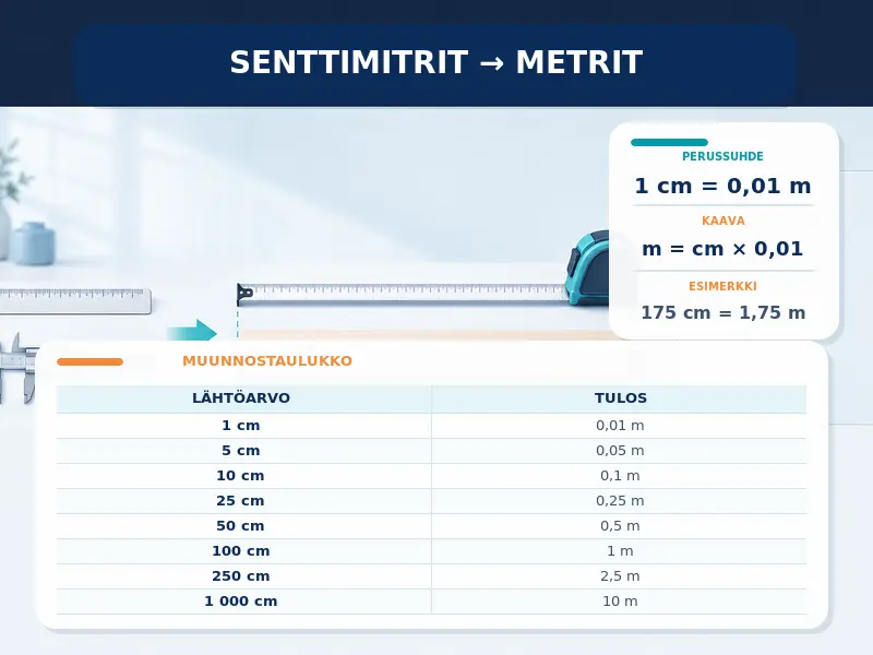 Senttimetrit metreiksi