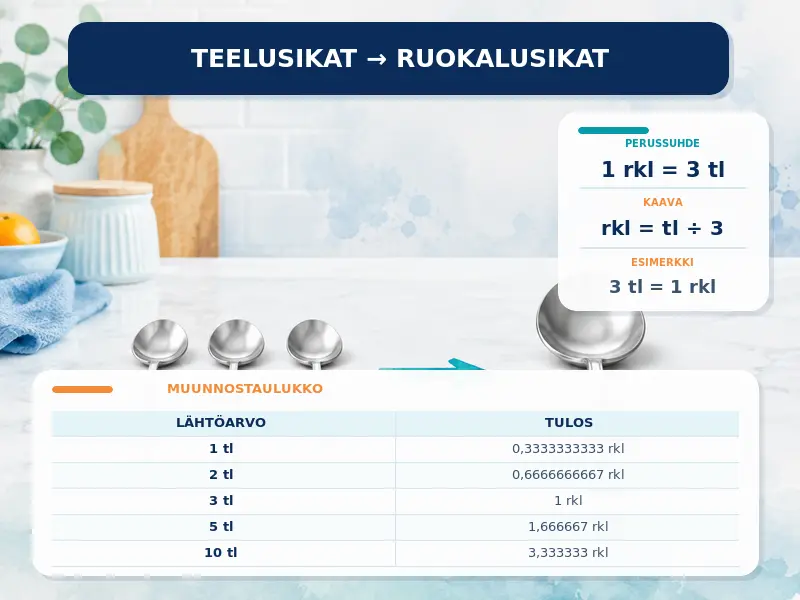 Teelusikat ruokalusikoiksi