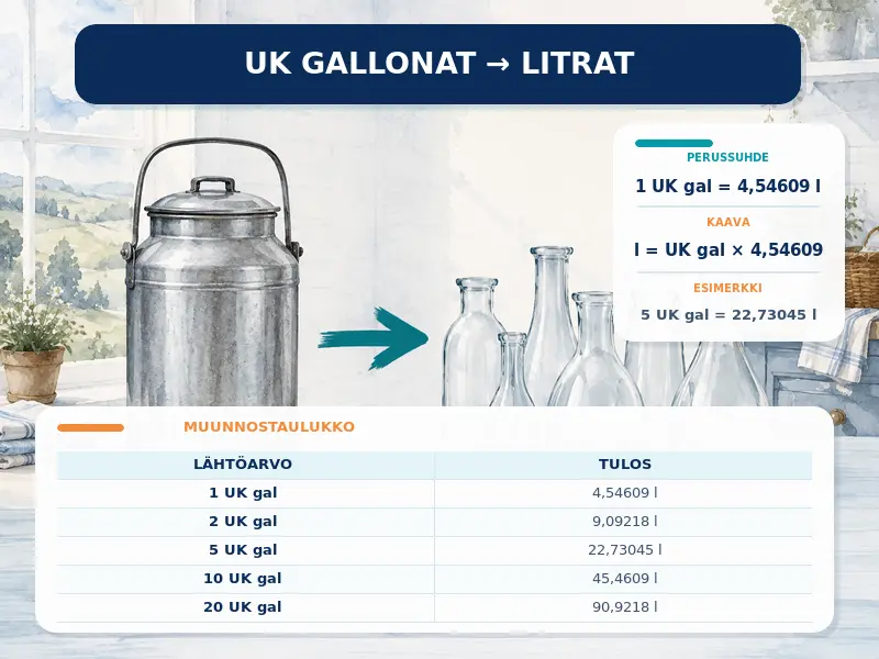 UK gallonat litroiksi