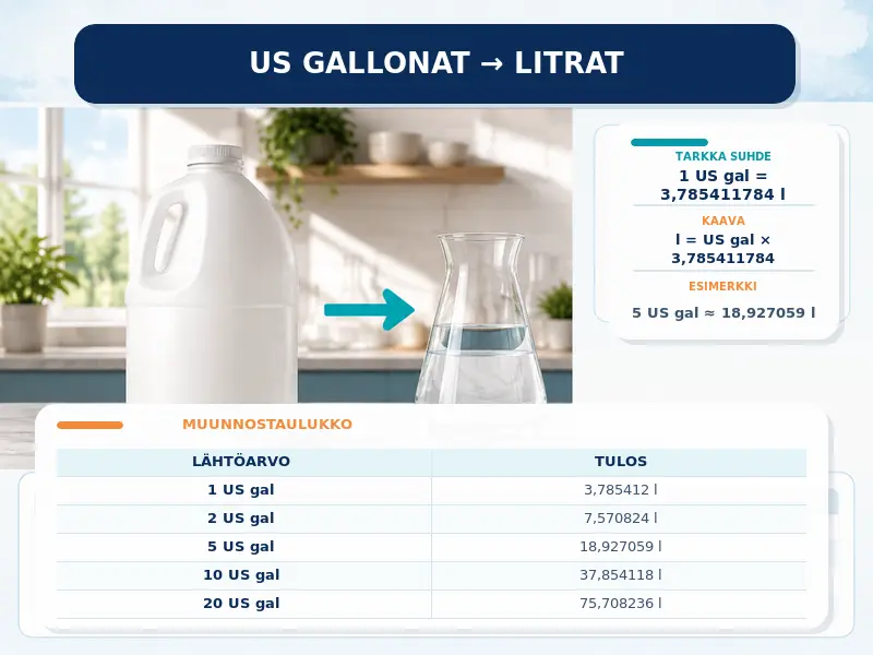 US gallonat litroiksi