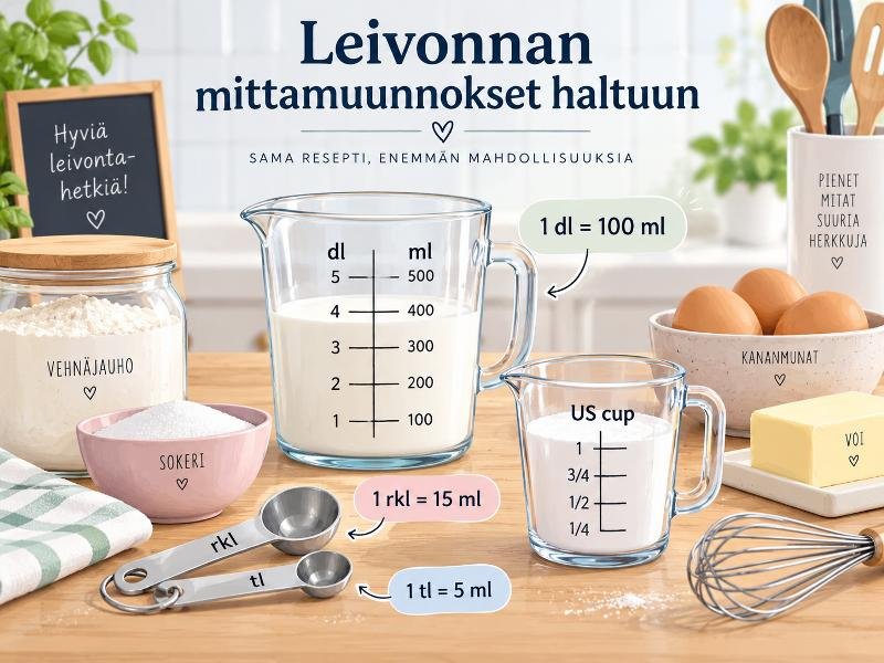Leivontamittausten pastellinen keittiö