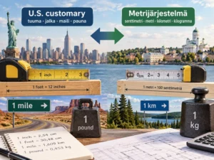 U.S. customary- ja metrijärjestelmän yksiköiden vertailu